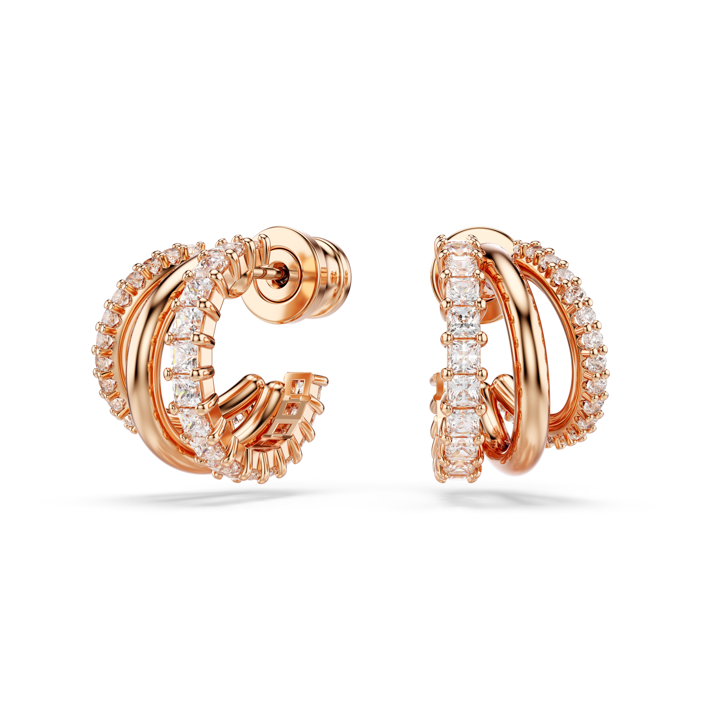 Swarovski Hyperbola hoop earrings, Mixed cuts, Mini, White, Rose gold-tone plated