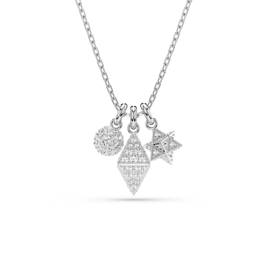 Swarovski Dextera pendant, Round cut, Sphere and cube, White, Rhodium plated