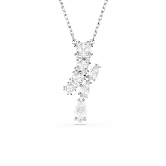Swarovski Matrix pendant, Mixed cuts, White, Rhodium plated