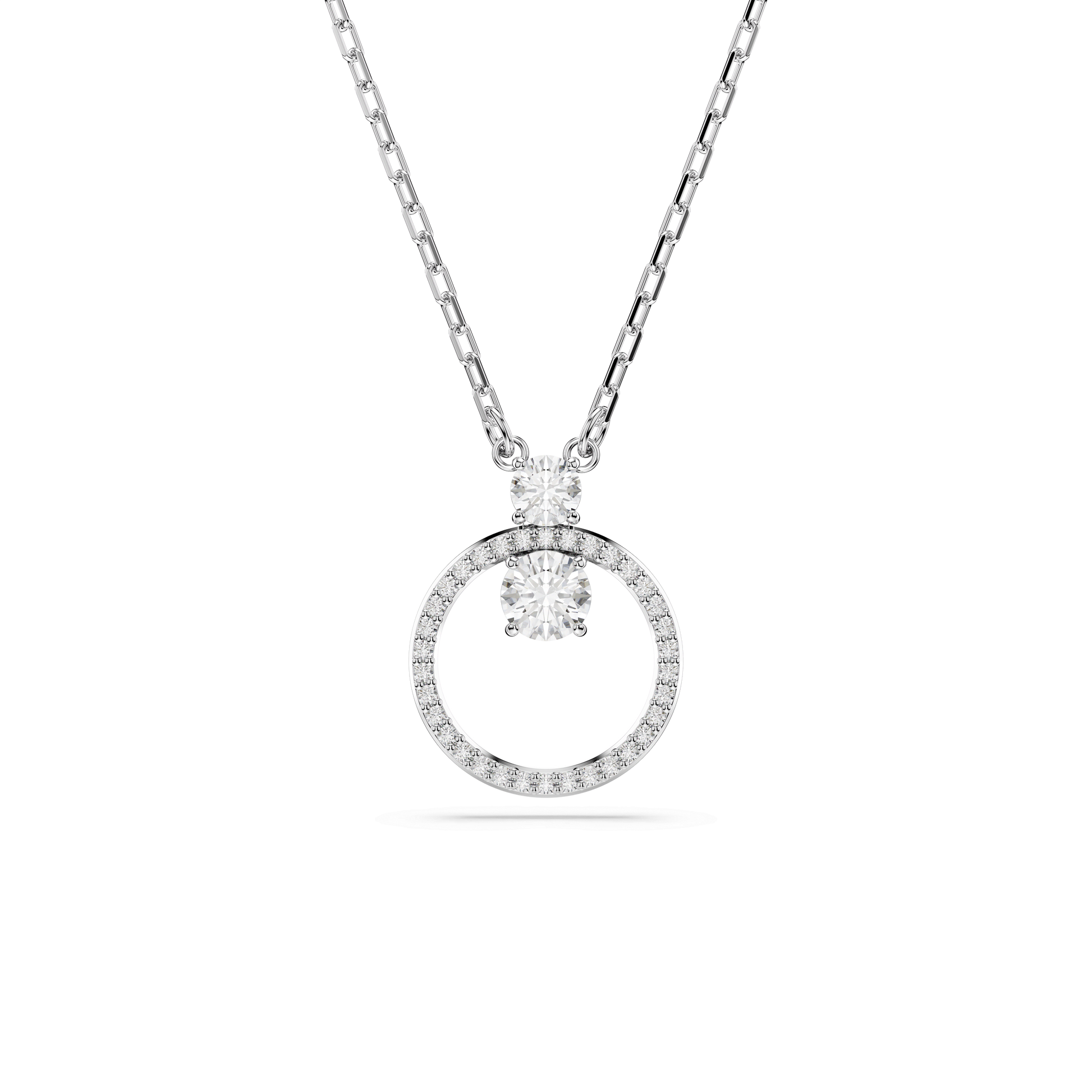 Constella pendant, Pavé, Round cut, White, Rhodium plated