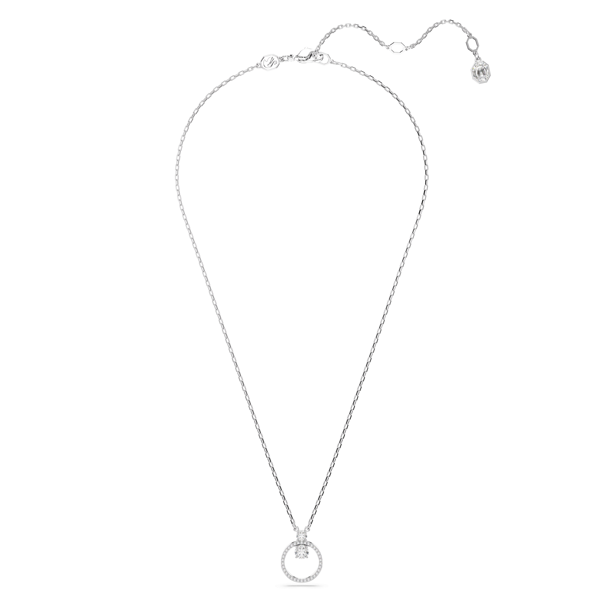 Constella pendant, Pavé, Round cut, White, Rhodium plated