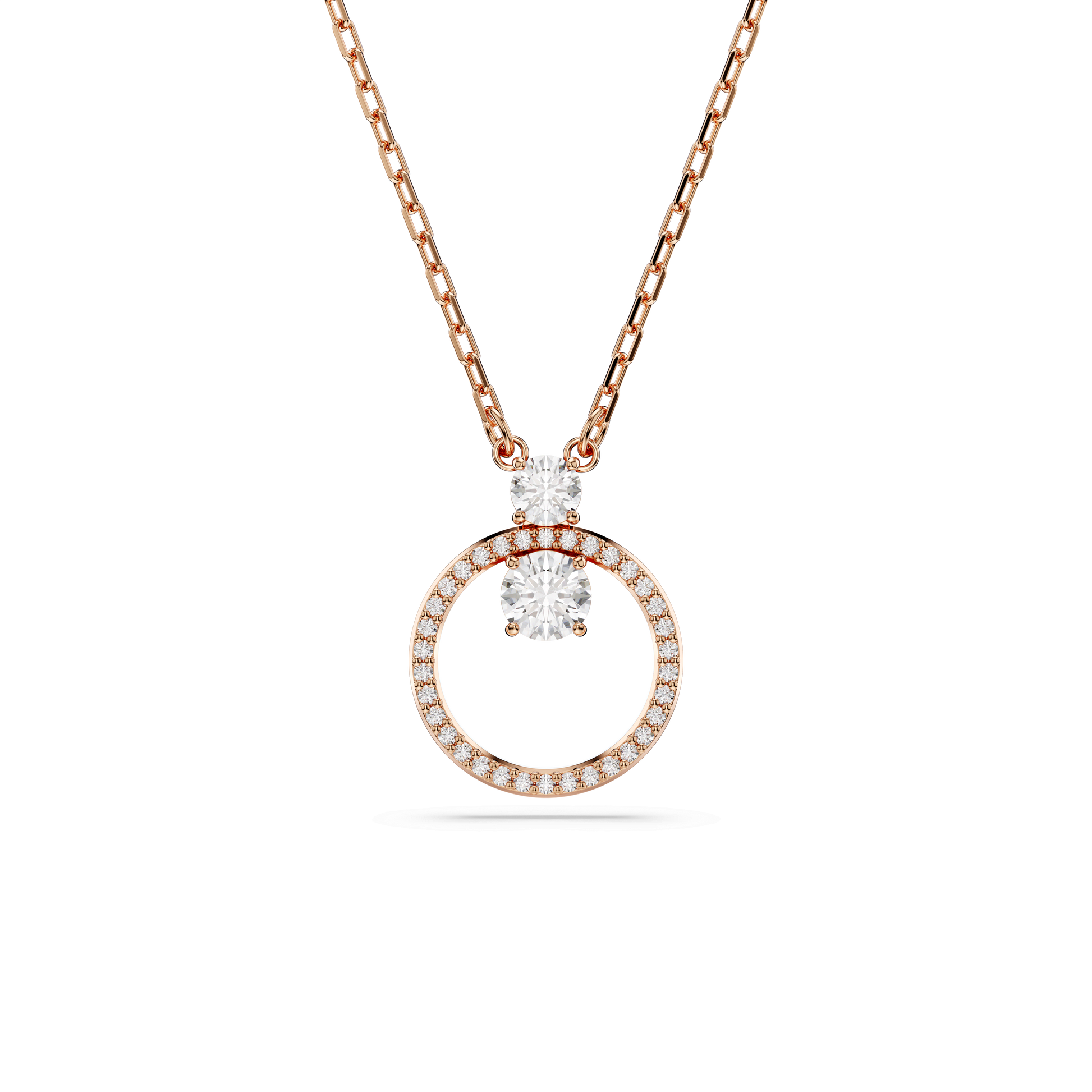 Constella pendant, Pavé, Round cut, White, 18K rose gold finish
