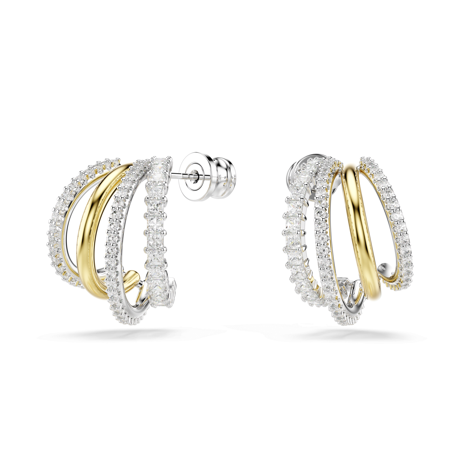 Hyperbola hoop earrings, Mixed cuts, Mini, White, Mixed metal finish