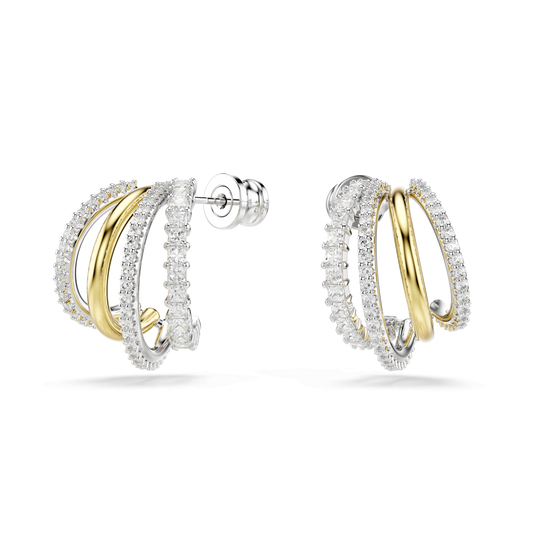 Hyperbola hoop earrings, Mixed cuts, Mini, White, Mixed metal finish