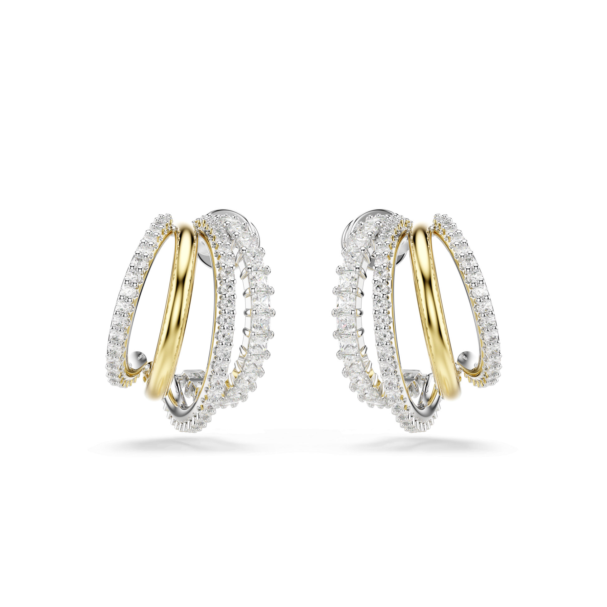 Hyperbola hoop earrings, Mixed cuts, Mini, White, Mixed metal finish