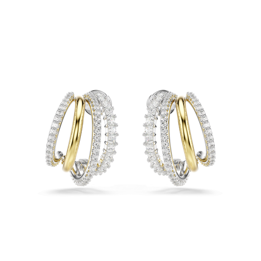 Hyperbola hoop earrings, Mixed cuts, Mini, White, Mixed metal finish
