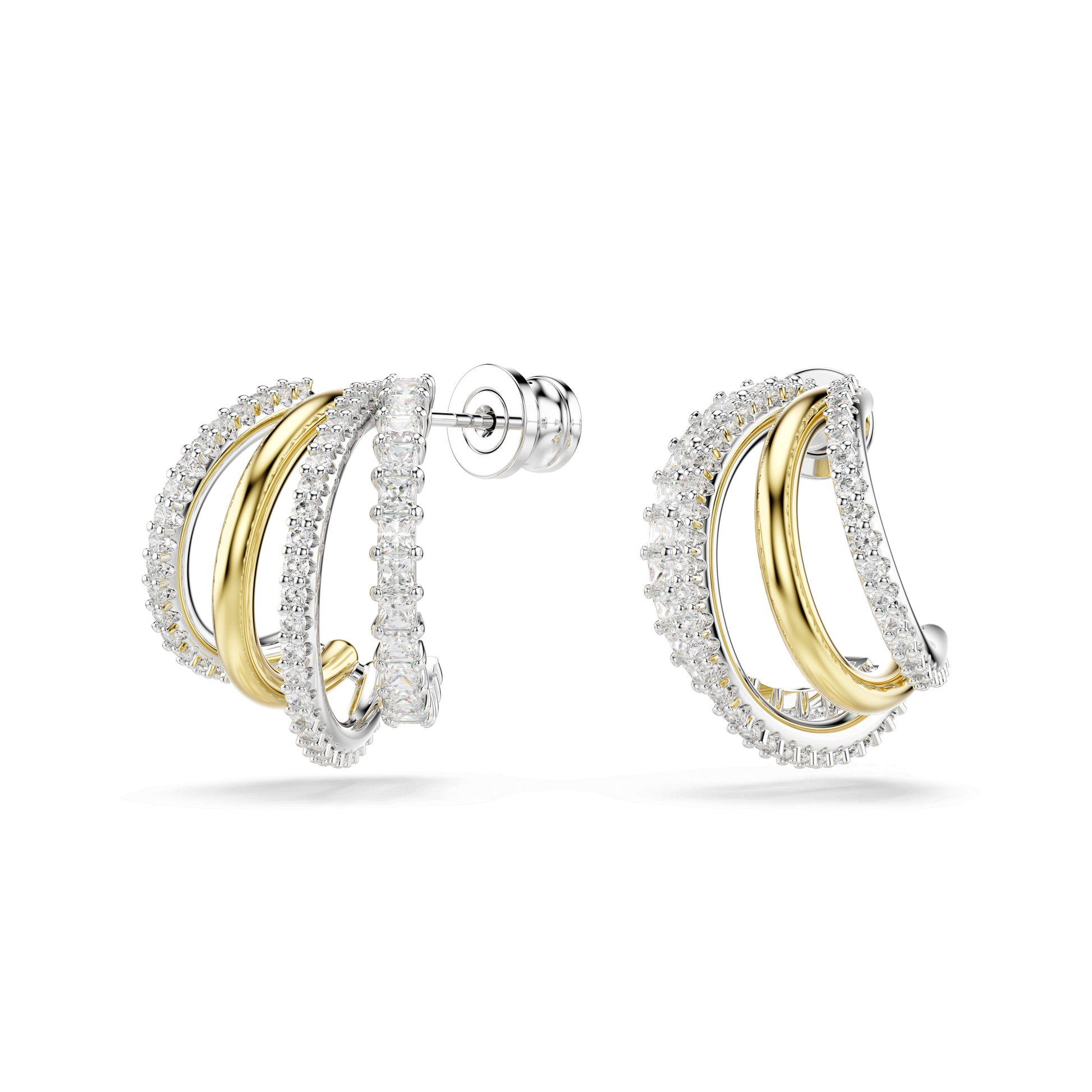Hyperbola hoop earrings, Mixed cuts, Mini, White, Mixed metal finish