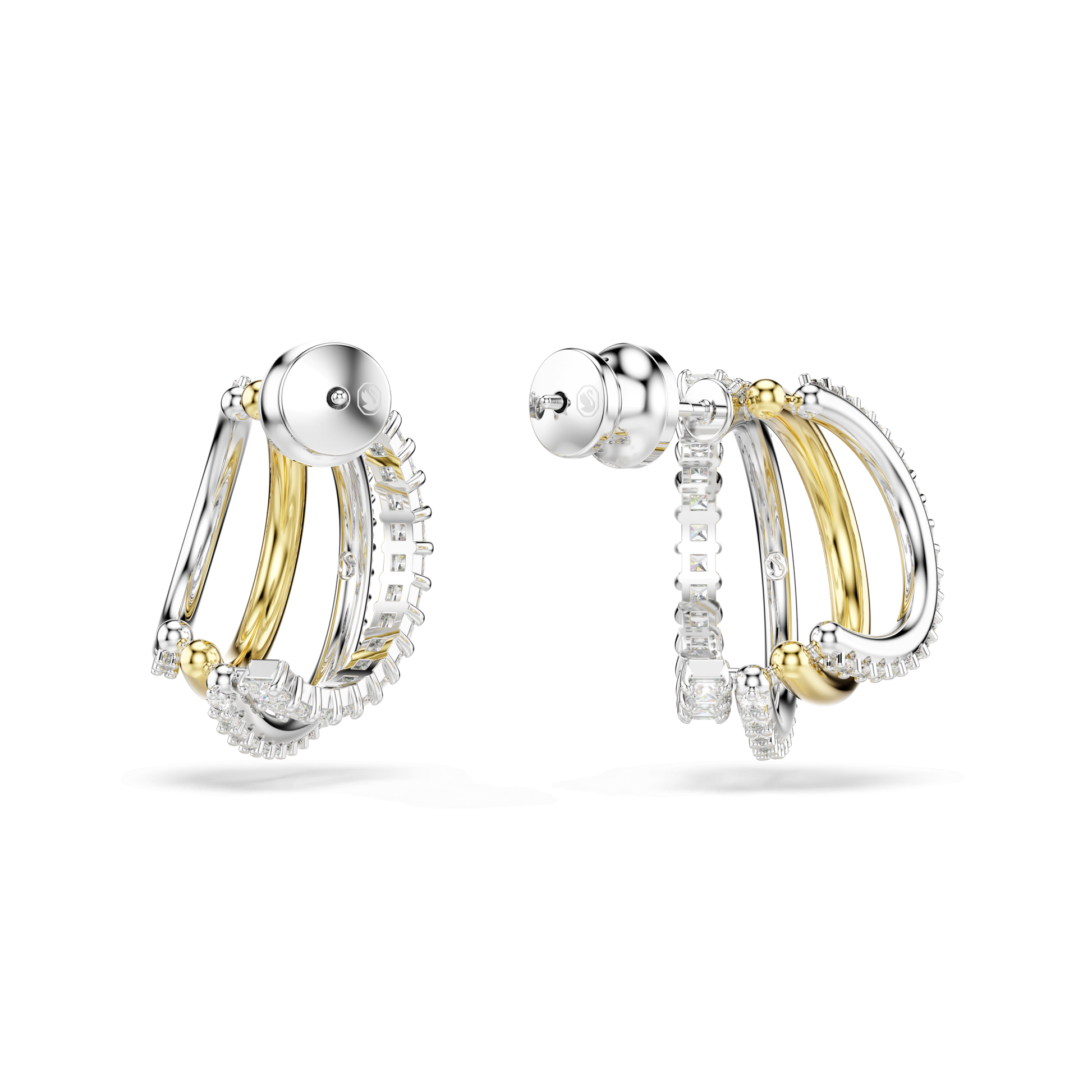 Hyperbola hoop earrings, Mixed cuts, Mini, White, Mixed metal finish