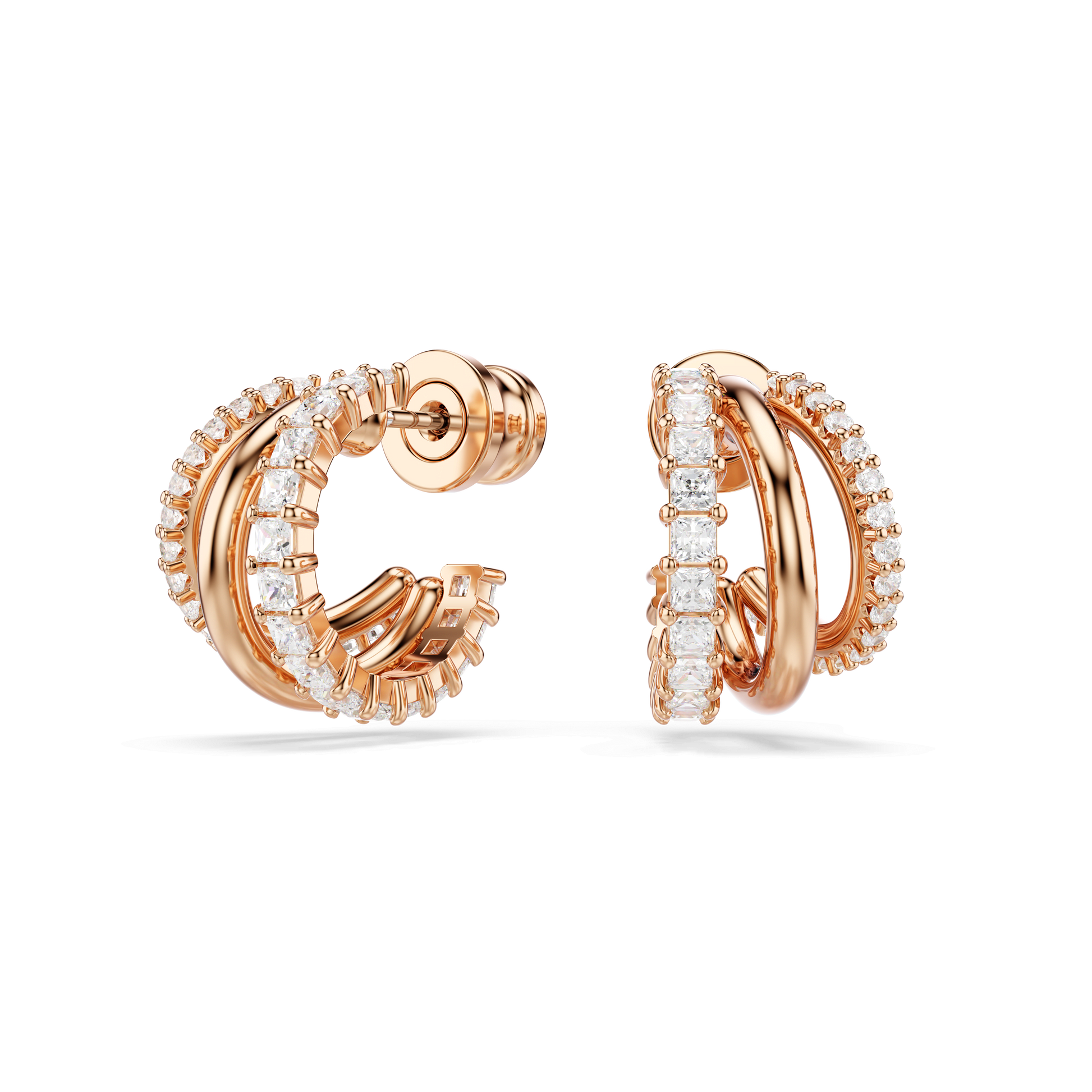 Hyperbola hoop earrings, Mixed cuts, Mini, White, 18K rose gold finish