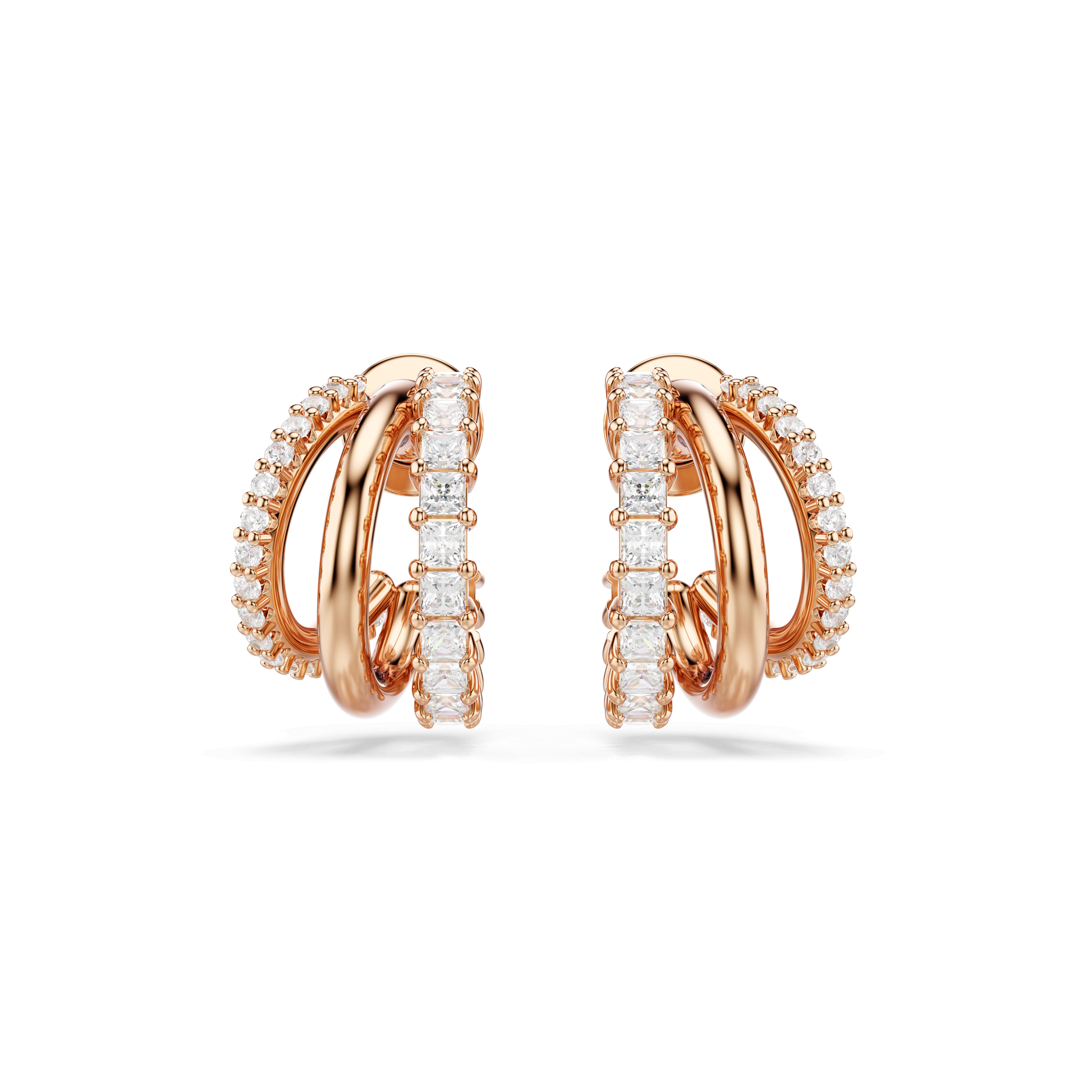 Hyperbola hoop earrings, Mixed cuts, Mini, White, 18K rose gold finish