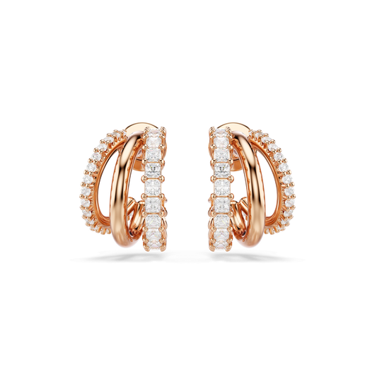 Hyperbola hoop earrings, Mixed cuts, Mini, White, 18K rose gold finish