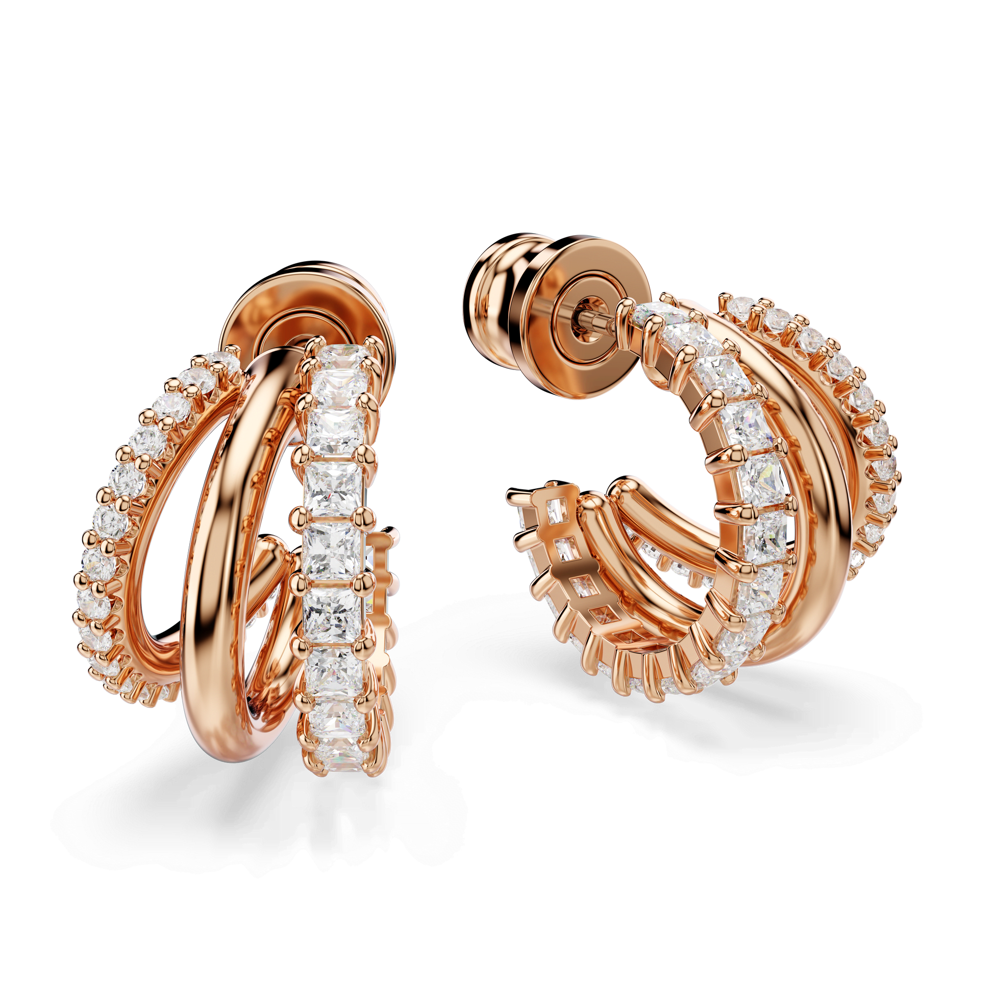 Hyperbola hoop earrings, Mixed cuts, Mini, White, 18K rose gold finish