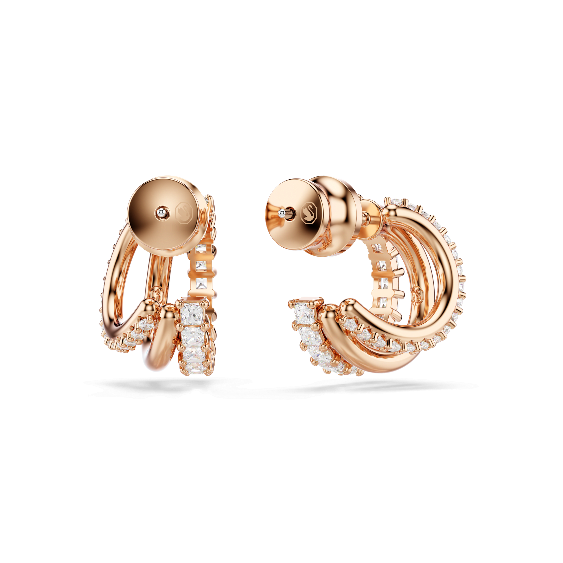 Hyperbola hoop earrings, Mixed cuts, Mini, White, 18K rose gold finish