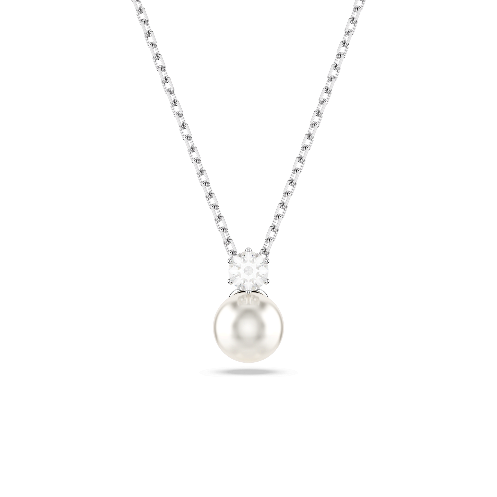 Matrix pendant, Crystal pearl, Round cut, White, Rhodium plated