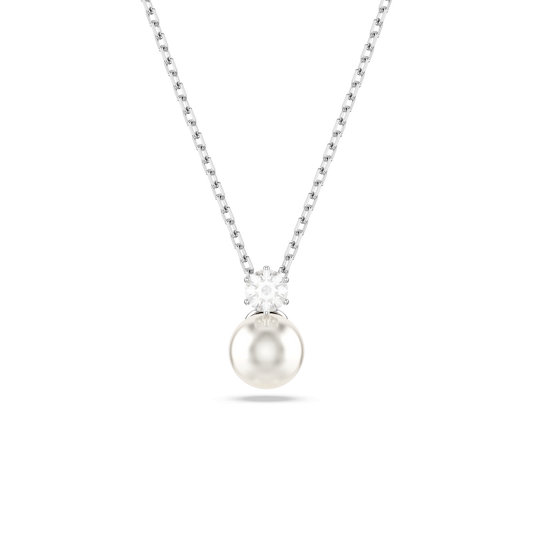Matrix pendant, Crystal pearl, Round cut, White, Rhodium plated
