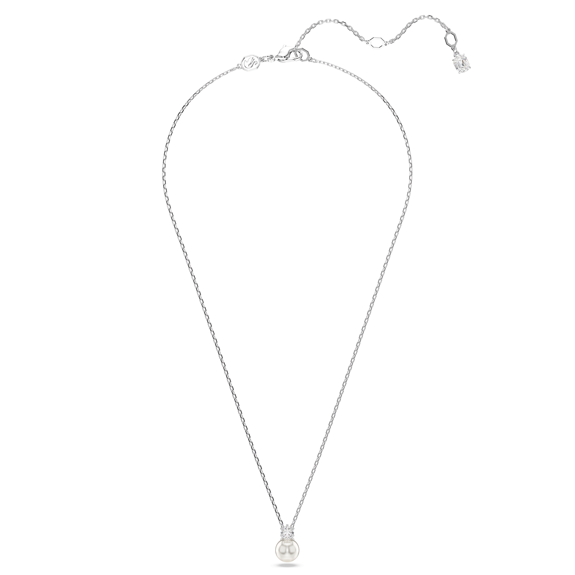 Matrix pendant, Crystal pearl, Round cut, White, Rhodium plated