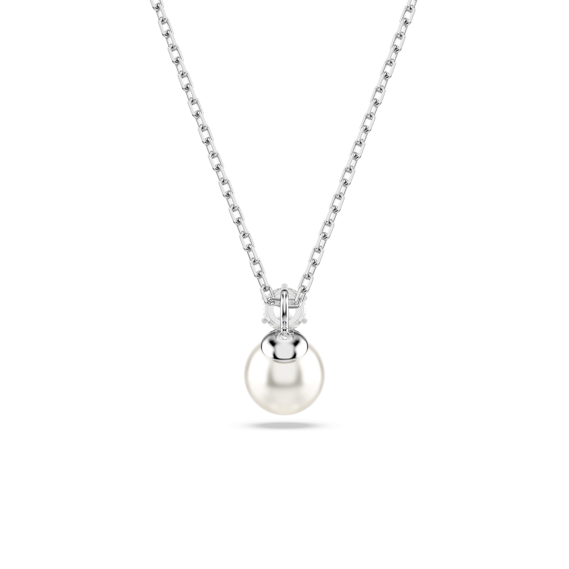 Matrix pendant, Crystal pearl, Round cut, White, Rhodium plated