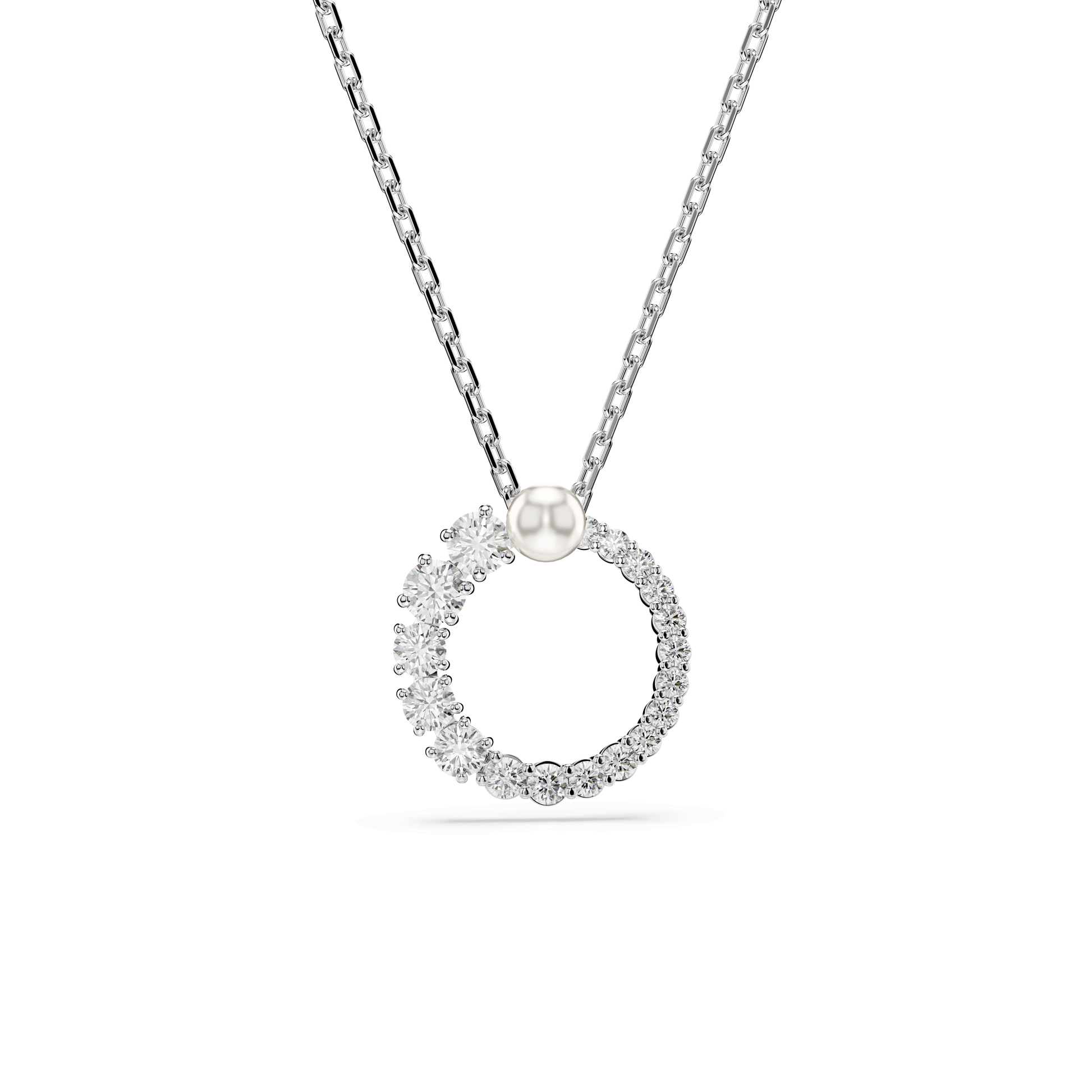 Matrix pendant, Crystal pearl, Round cut, White, Rhodium plated