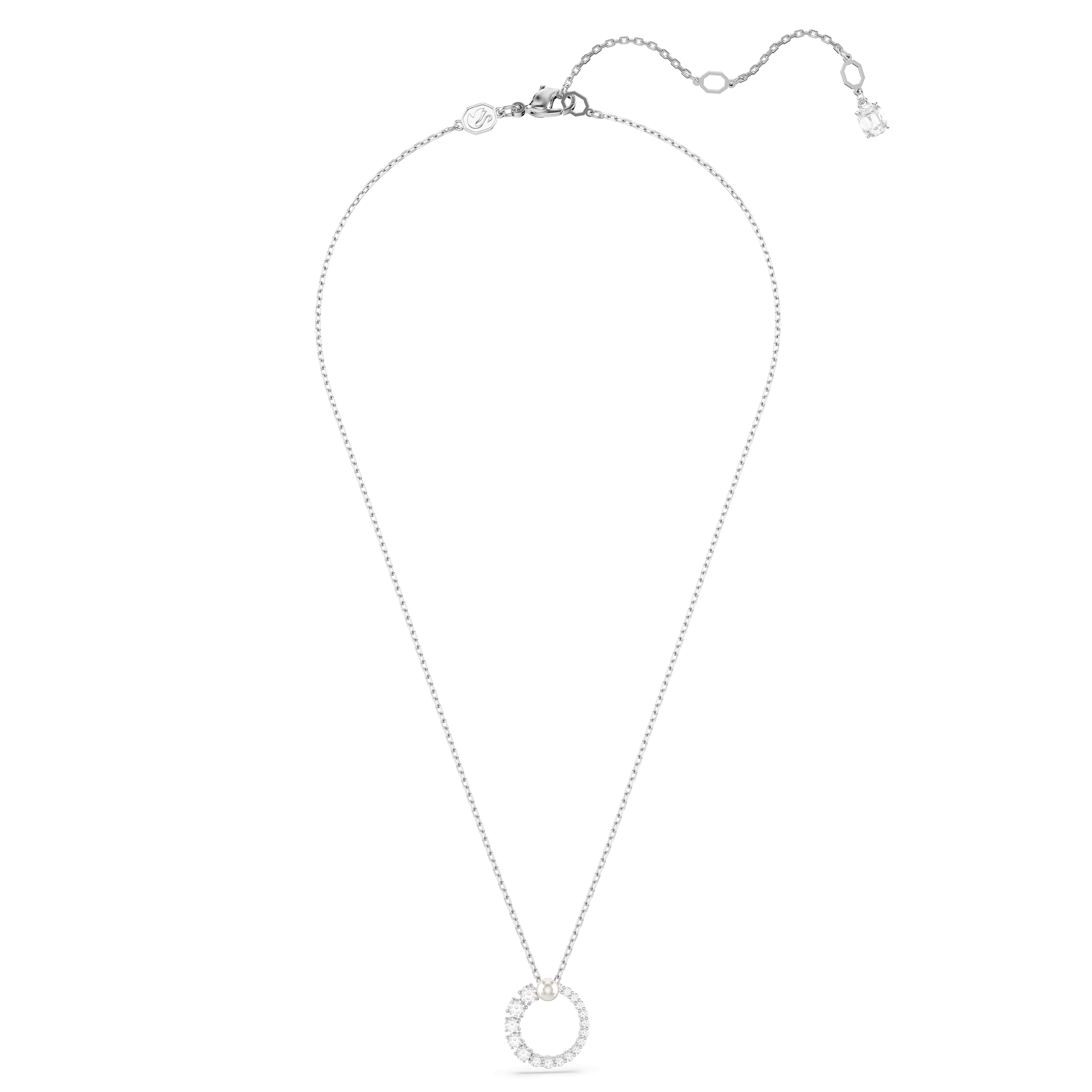 Matrix pendant, Crystal pearl, Round cut, White, Rhodium plated