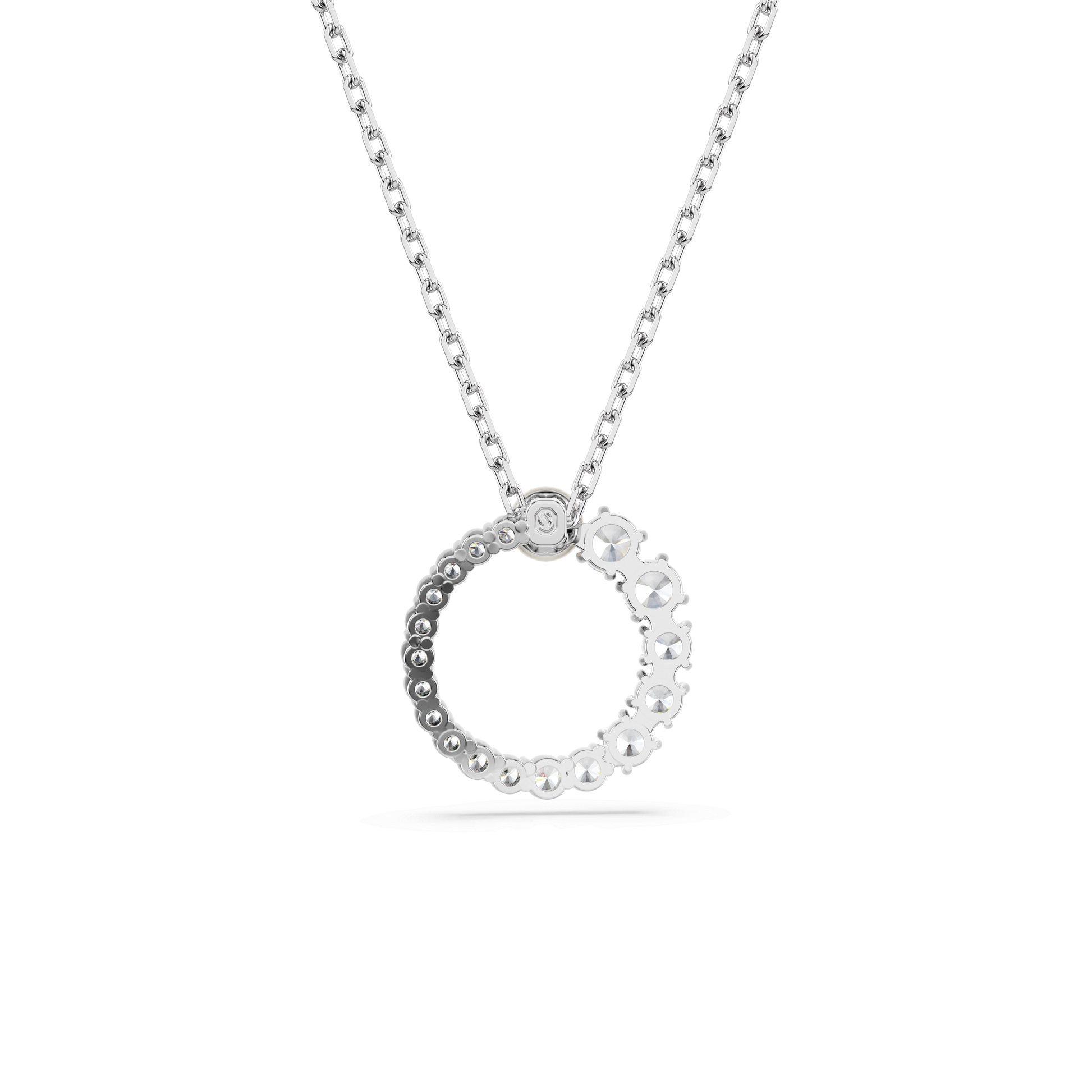 Matrix pendant, Crystal pearl, Round cut, White, Rhodium plated