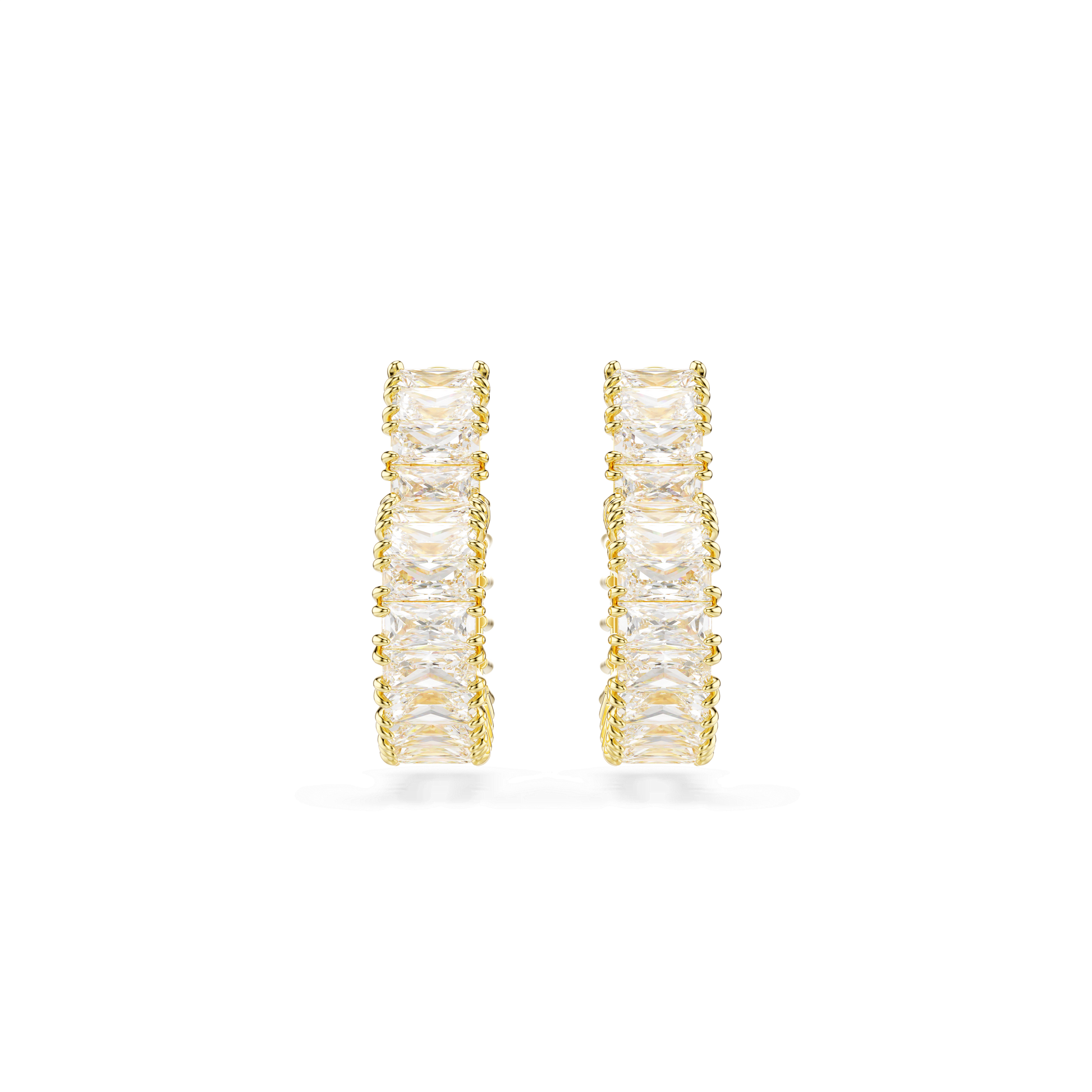 Matrix hoop earrings, Baguette cut, Heart, Small, White, 18K gold finish