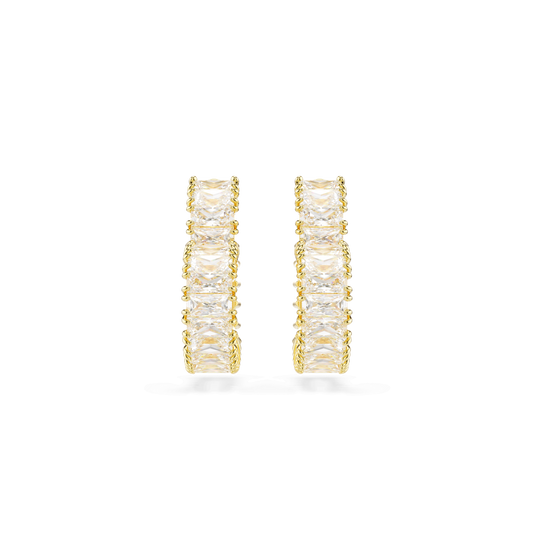 Matrix hoop earrings, Baguette cut, Heart, Small, White, 18K gold finish