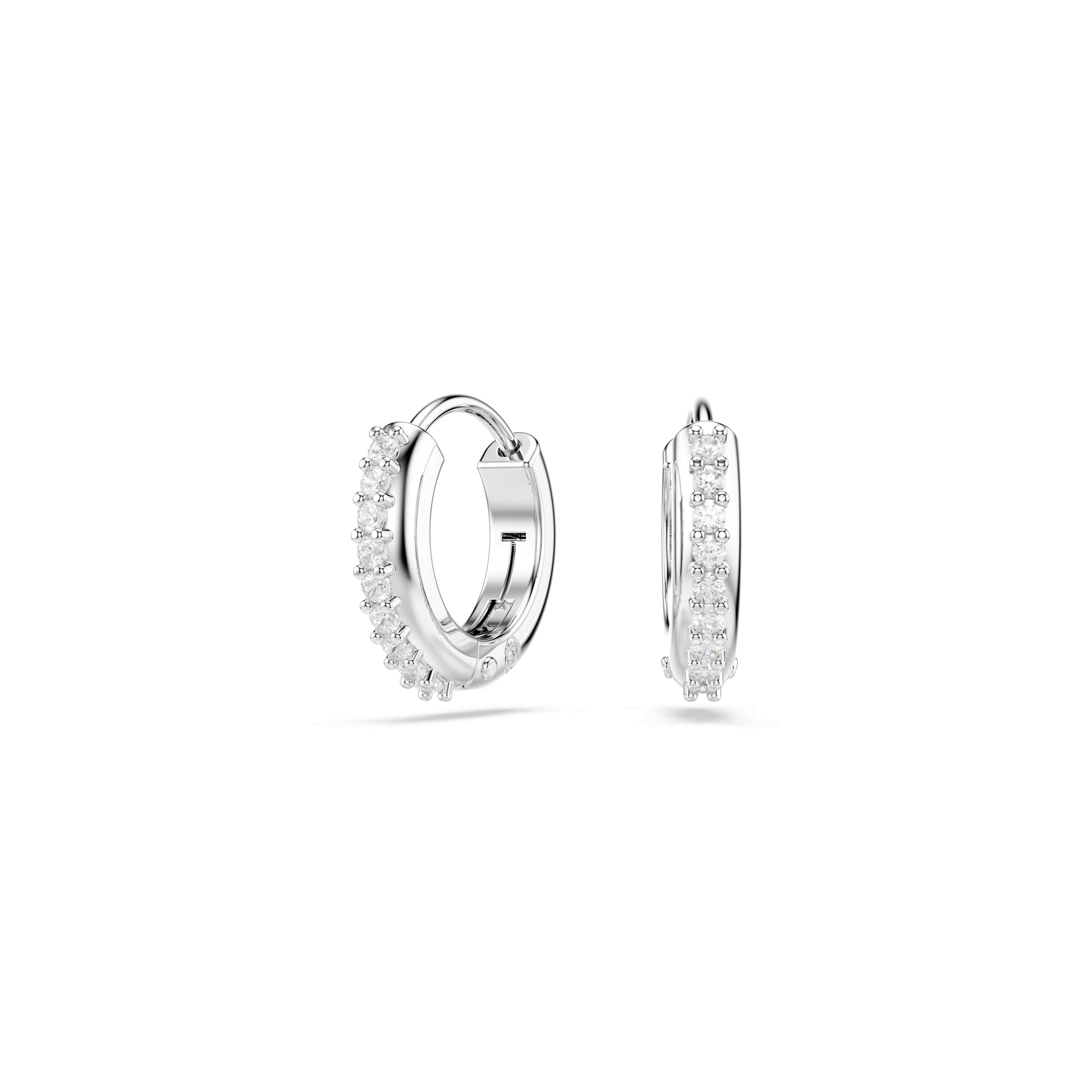 Matrix hoop earrings, Round cut, White, Rhodium plated
