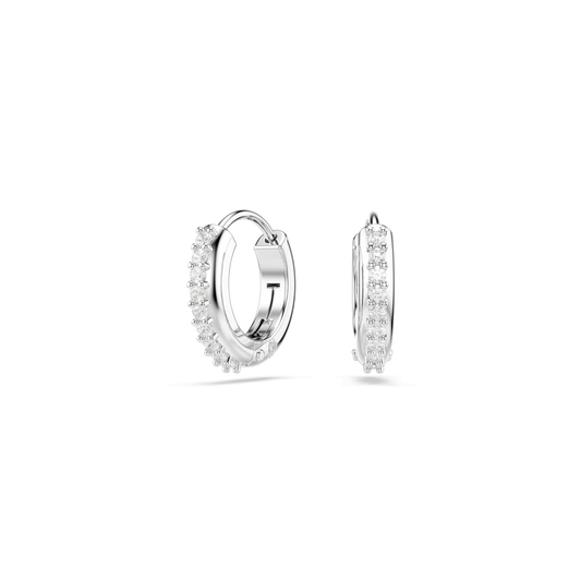 Matrix hoop earrings, Round cut, White, Rhodium plated