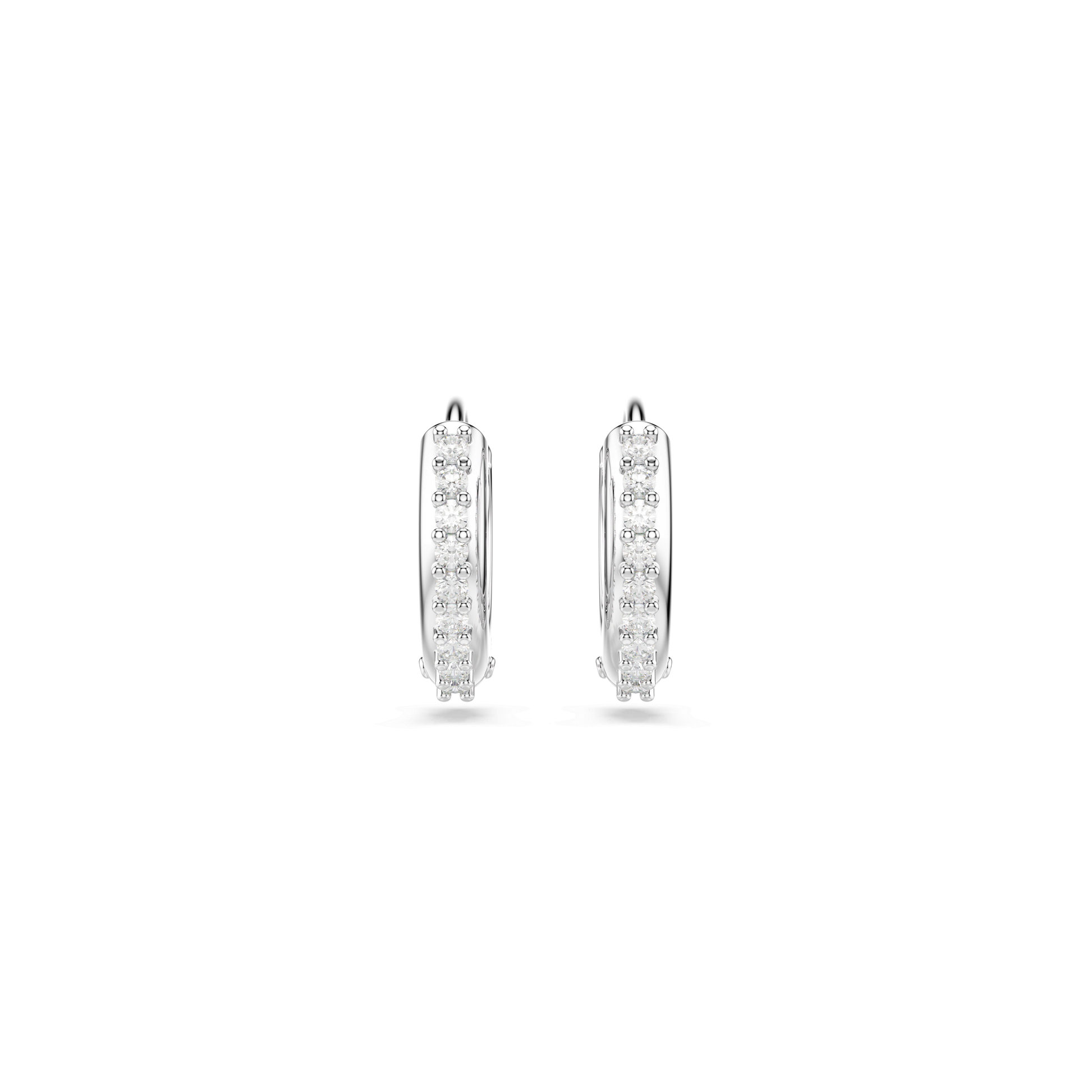 Matrix hoop earrings, Round cut, White, Rhodium plated