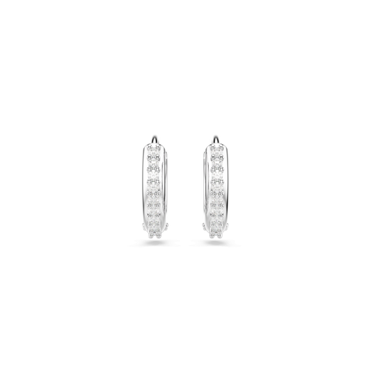 Matrix hoop earrings, Round cut, White, Rhodium plated