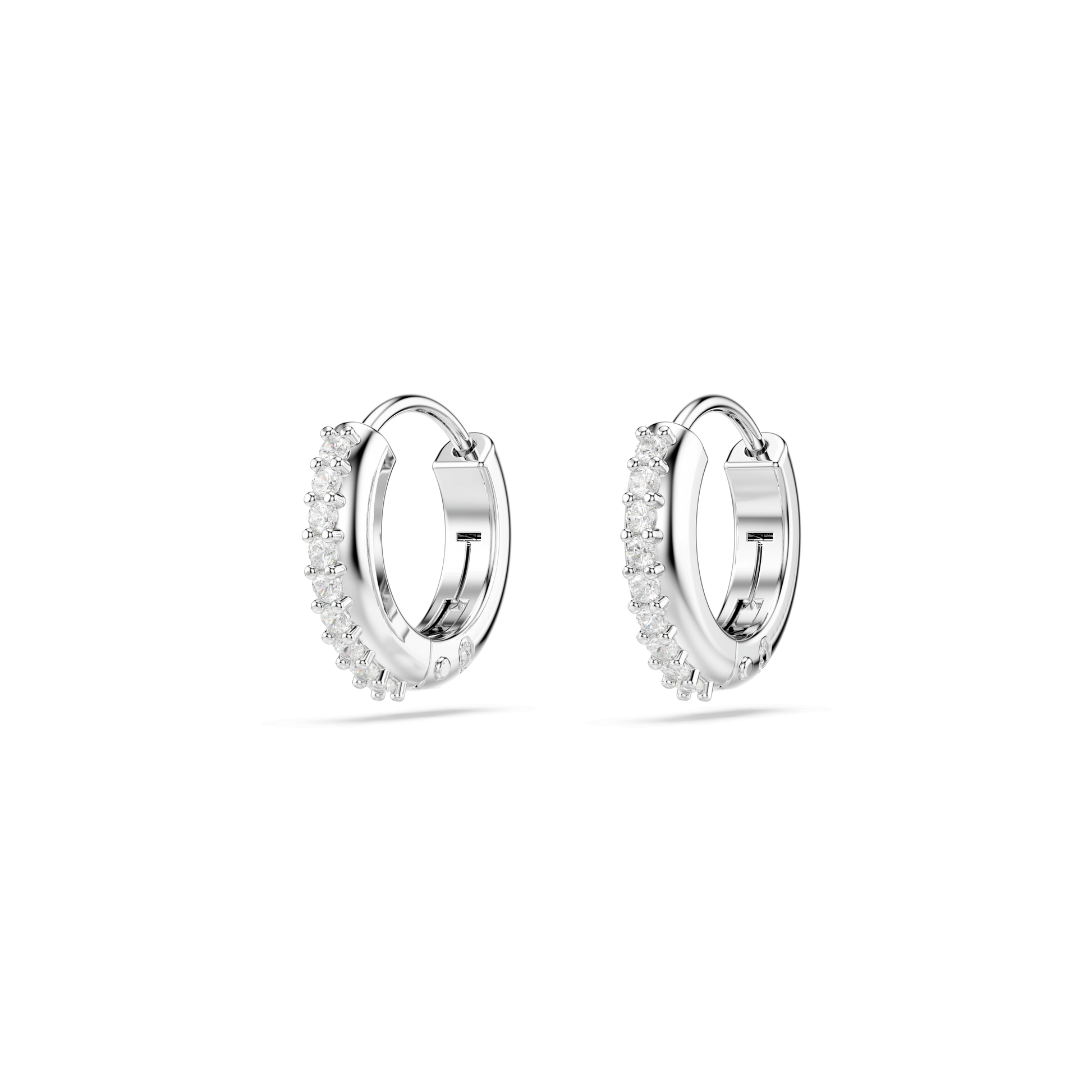 Matrix hoop earrings, Round cut, White, Rhodium plated