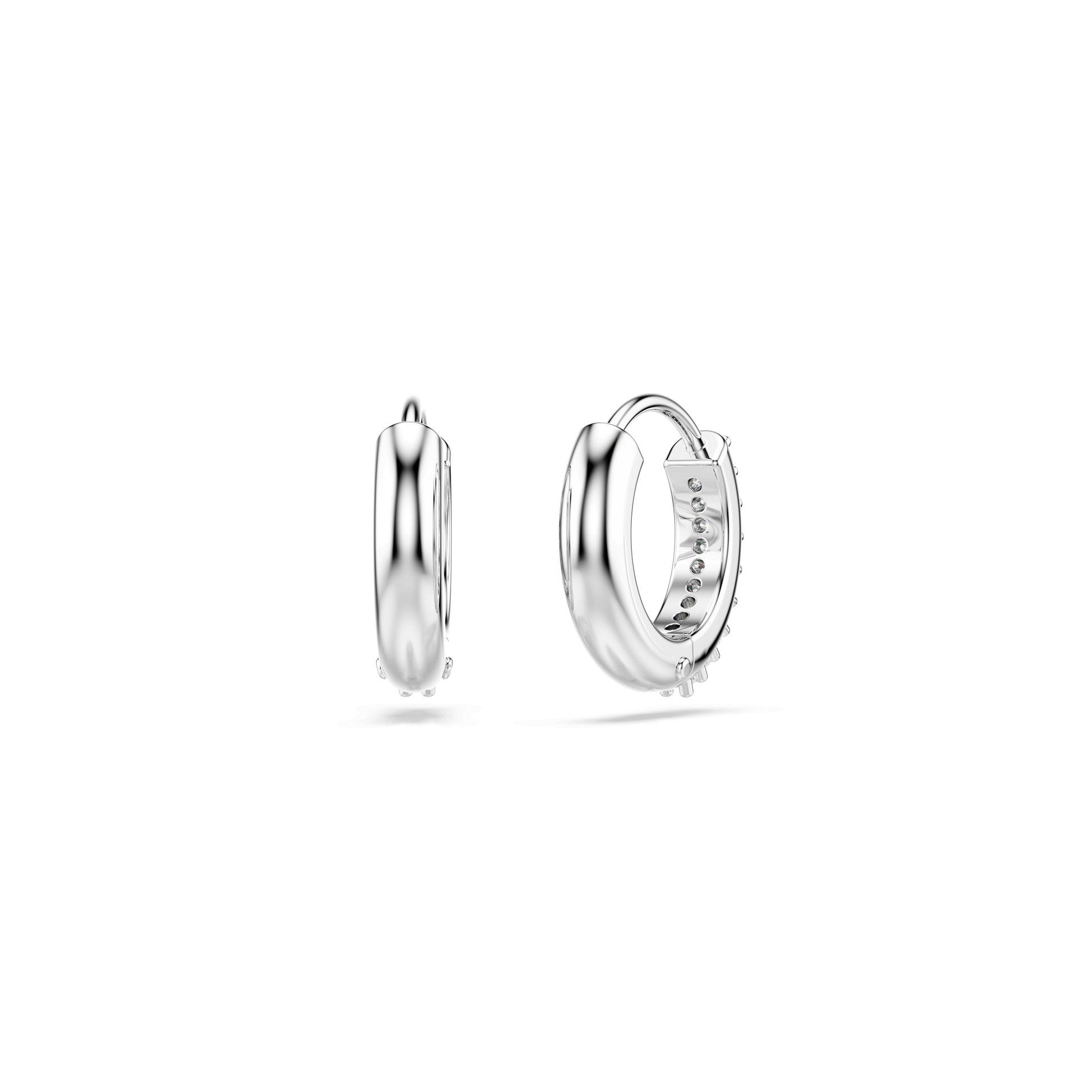 Matrix hoop earrings, Round cut, White, Rhodium plated