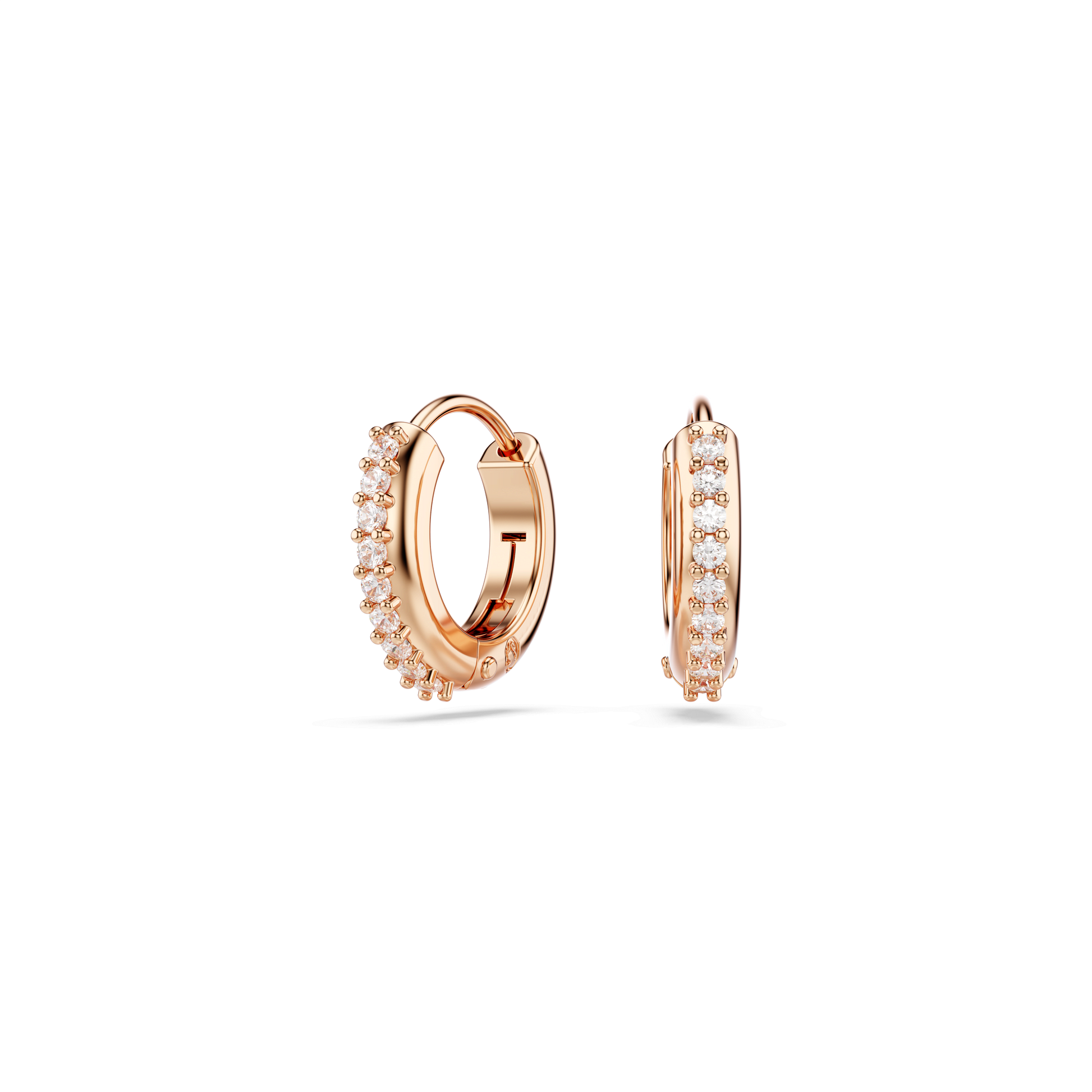 Matrix hoop earrings, Round cut, White, 18K rose gold finish