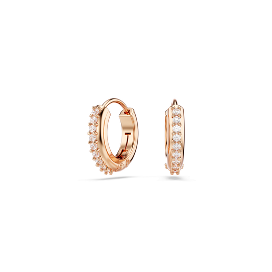 Matrix hoop earrings, Round cut, White, 18K rose gold finish