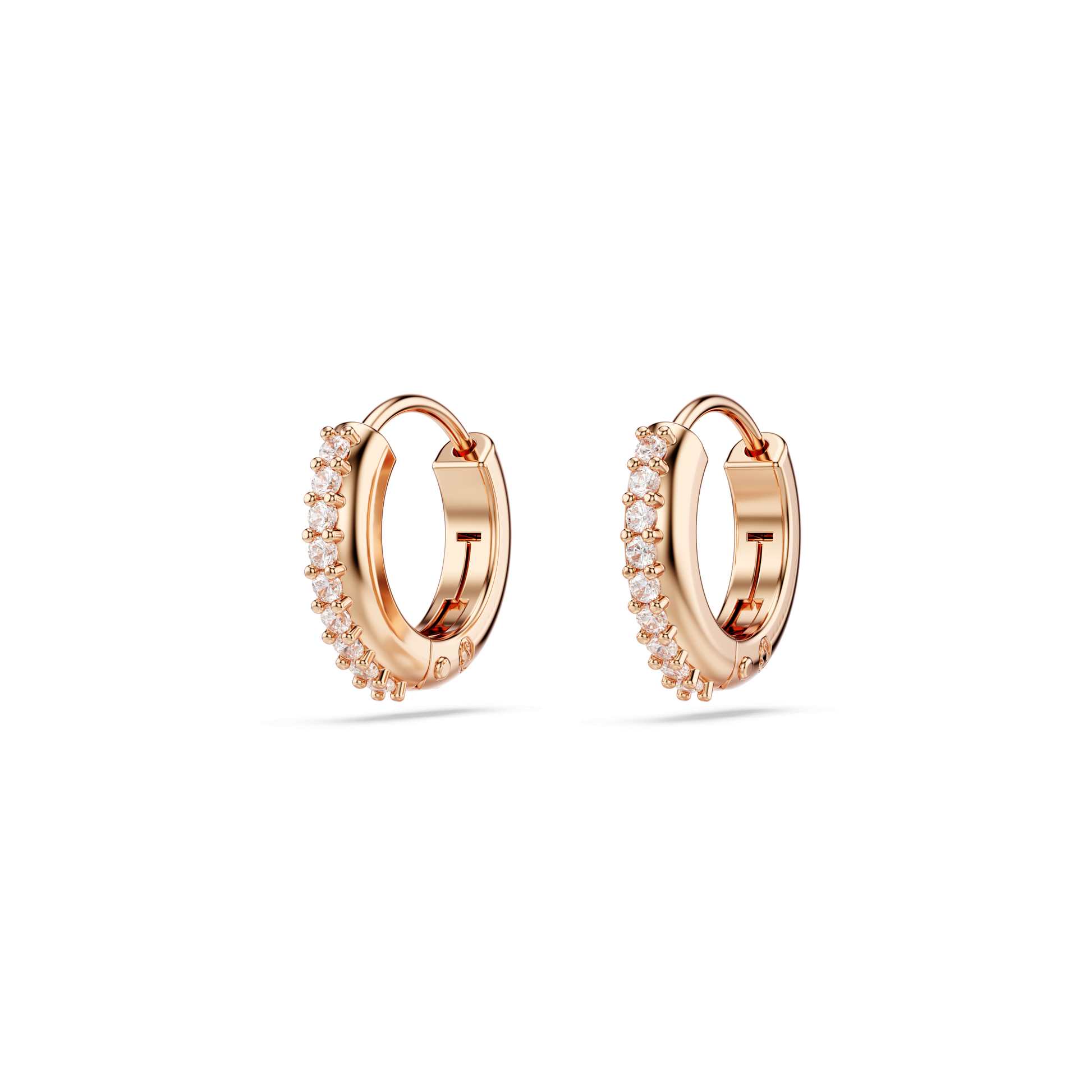 Matrix hoop earrings, Round cut, White, 18K rose gold finish
