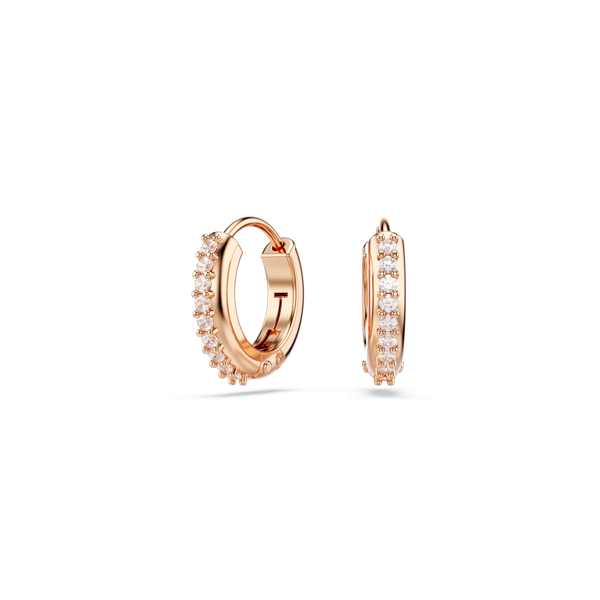 Matrix hoop earrings, Round cut, White, 18K rose gold finish