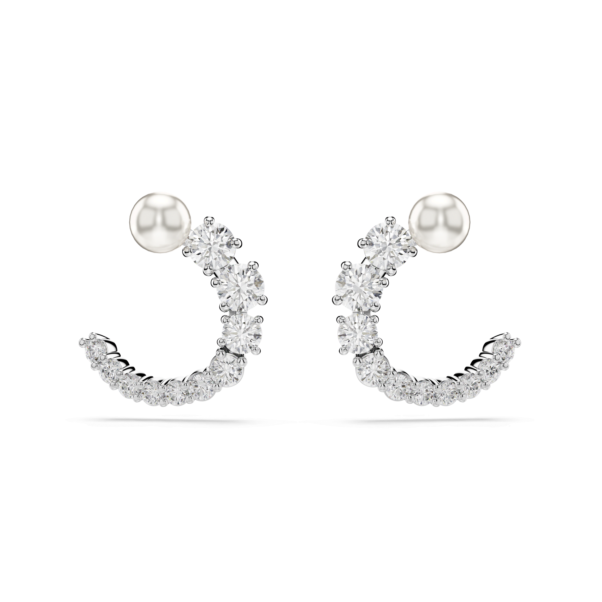Matrix hoop earrings, Crystal pearl, Round cut, White, Rhodium plated