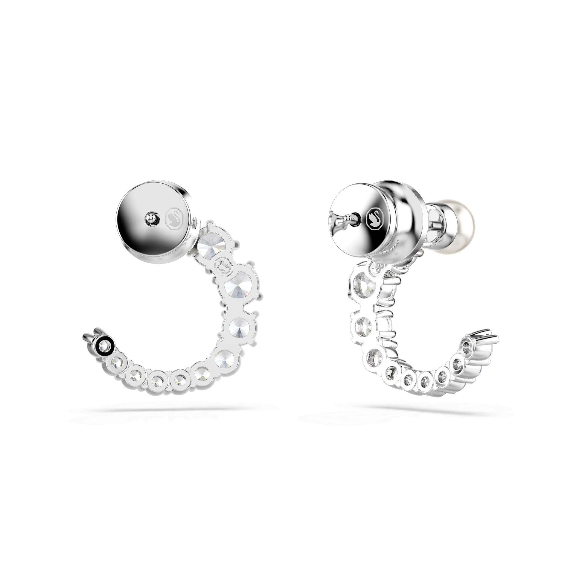 Matrix hoop earrings, Crystal pearl, Round cut, White, Rhodium plated