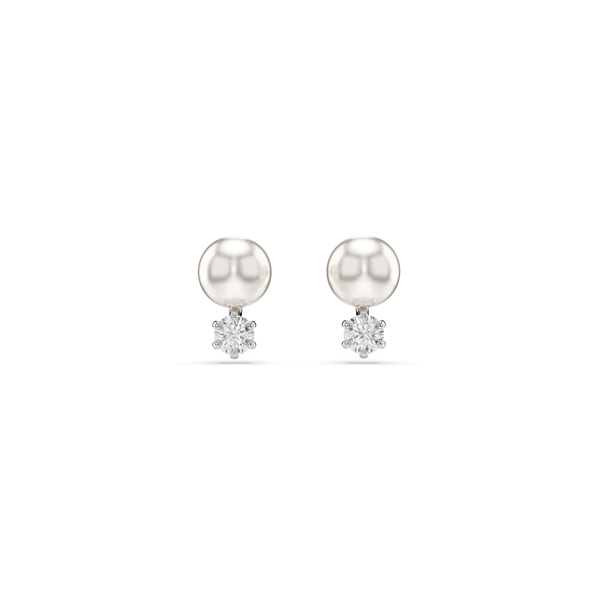 Matrix stud earrings, Crystal pearl, Round cut, White, Rhodium plated