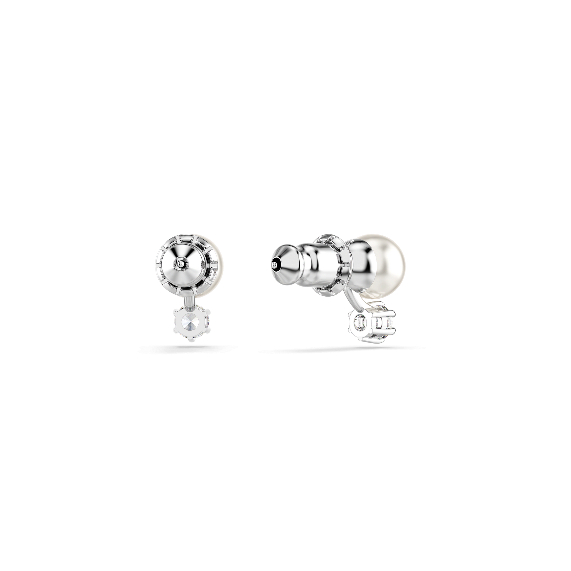 Matrix stud earrings, Crystal pearl, Round cut, White, Rhodium plated