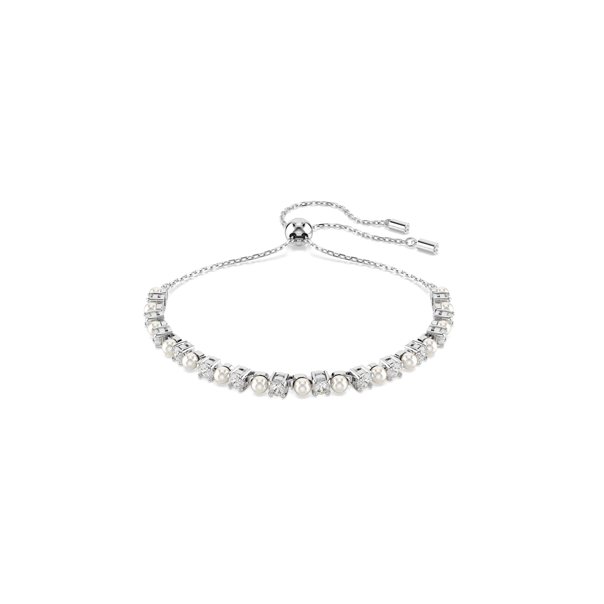 Matrix Tennis bracelet, Crystal pearl, Round cut, White, Rhodium plated