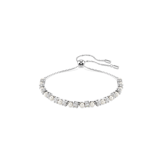 Matrix Tennis bracelet, Crystal pearl, Round cut, White, Rhodium plated