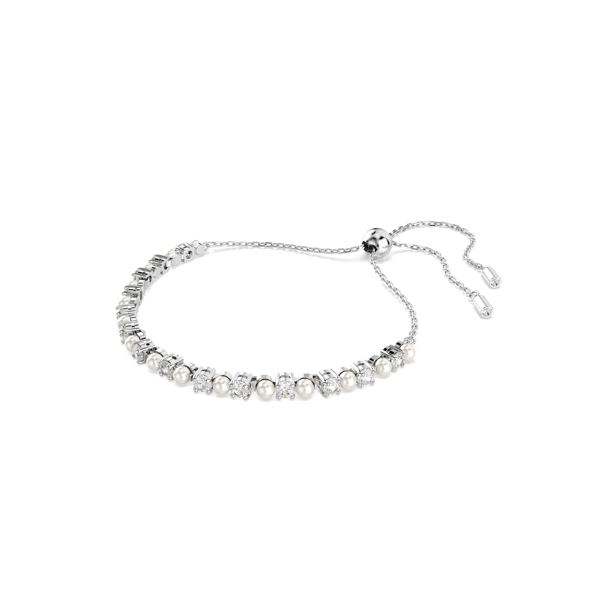 Matrix Tennis bracelet, Crystal pearl, Round cut, White, Rhodium plated