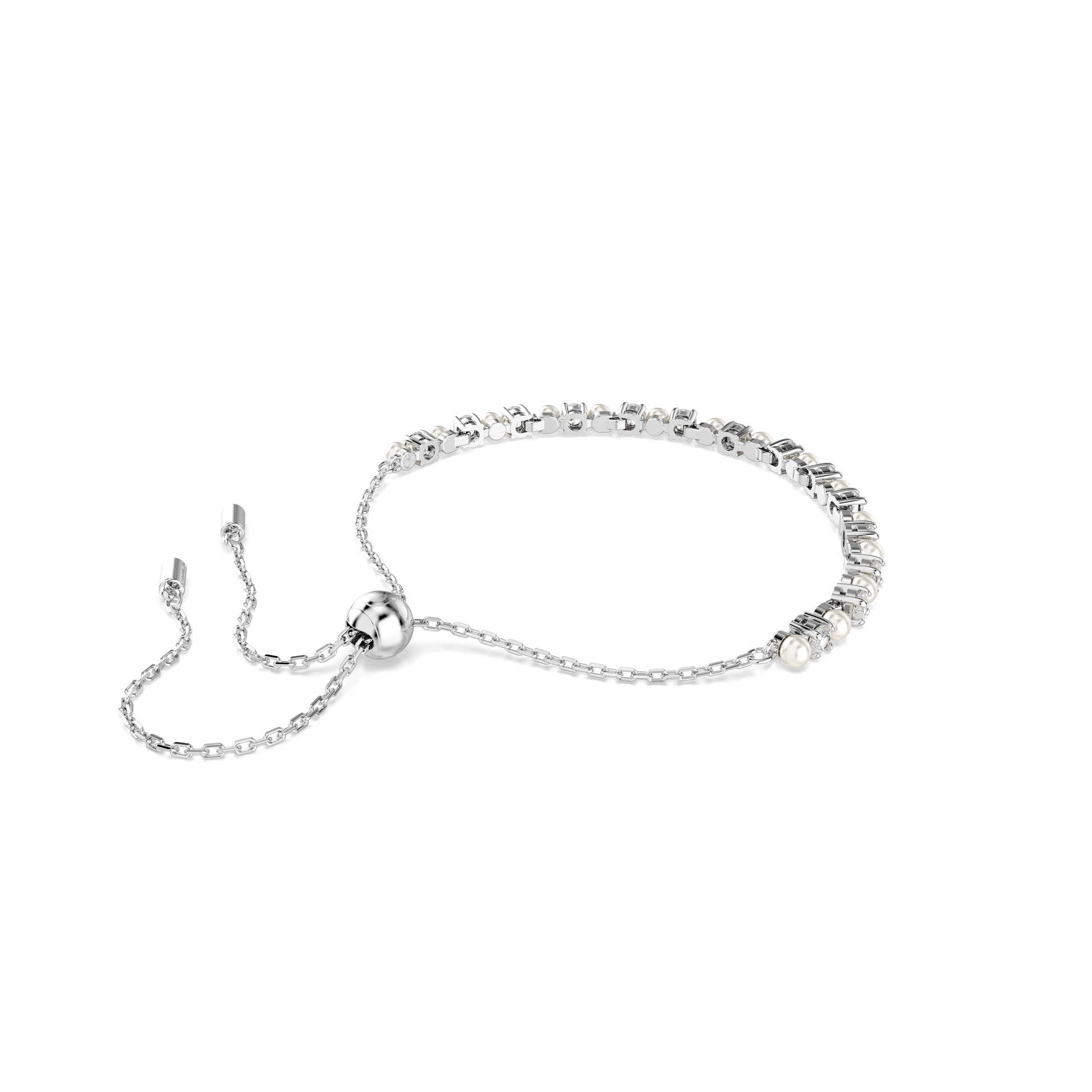 Matrix Tennis bracelet, Crystal pearl, Round cut, White, Rhodium plated