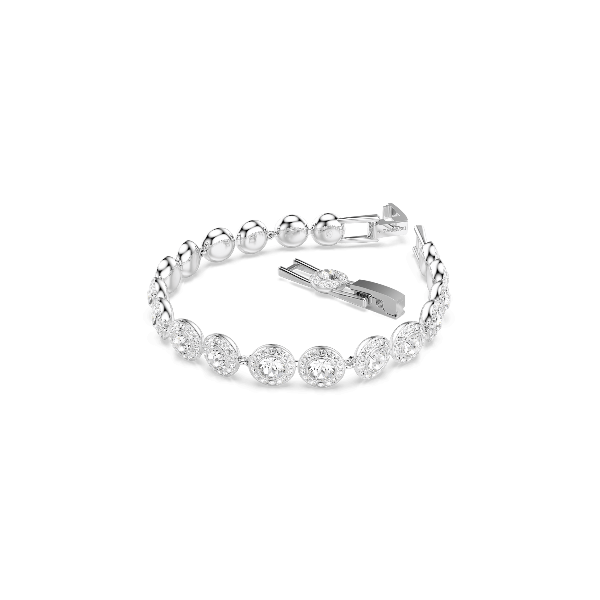 Una Angelic bracelet, Round cut, White, Rhodium plated