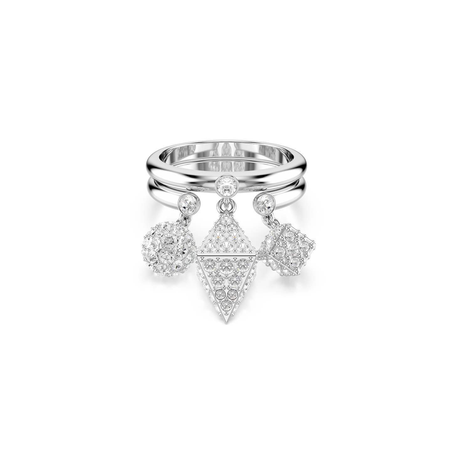 Swarovski Dextera ring, Set (2), Sphere and cube, White, Rhodium plated