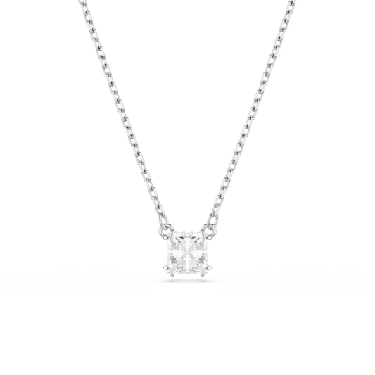 Swarovski Stilla Attract pendant, Square cut, White, Rhodium plated