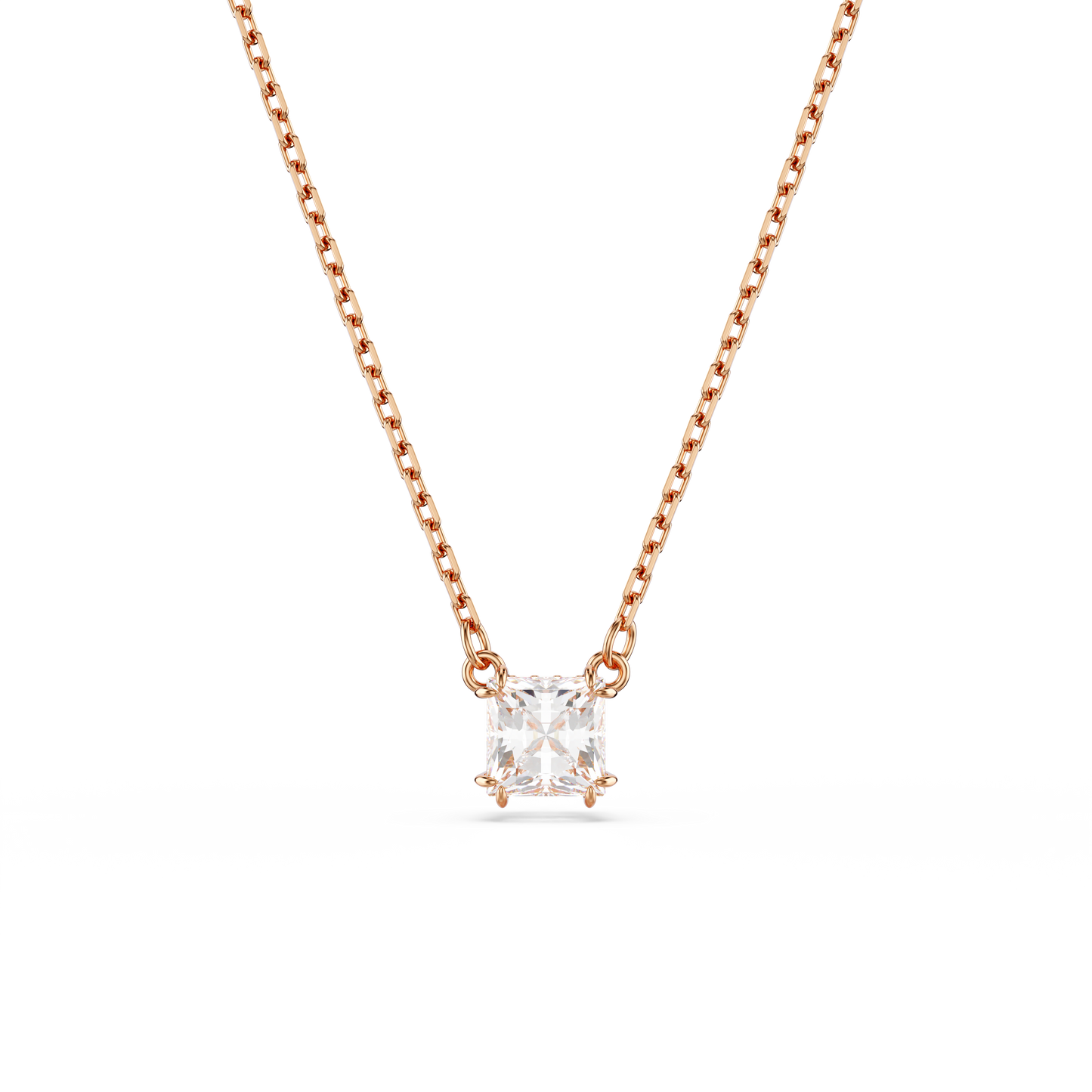Swarovski Stilla Attract pendant, Square cut, White, Rose gold-tone plated
