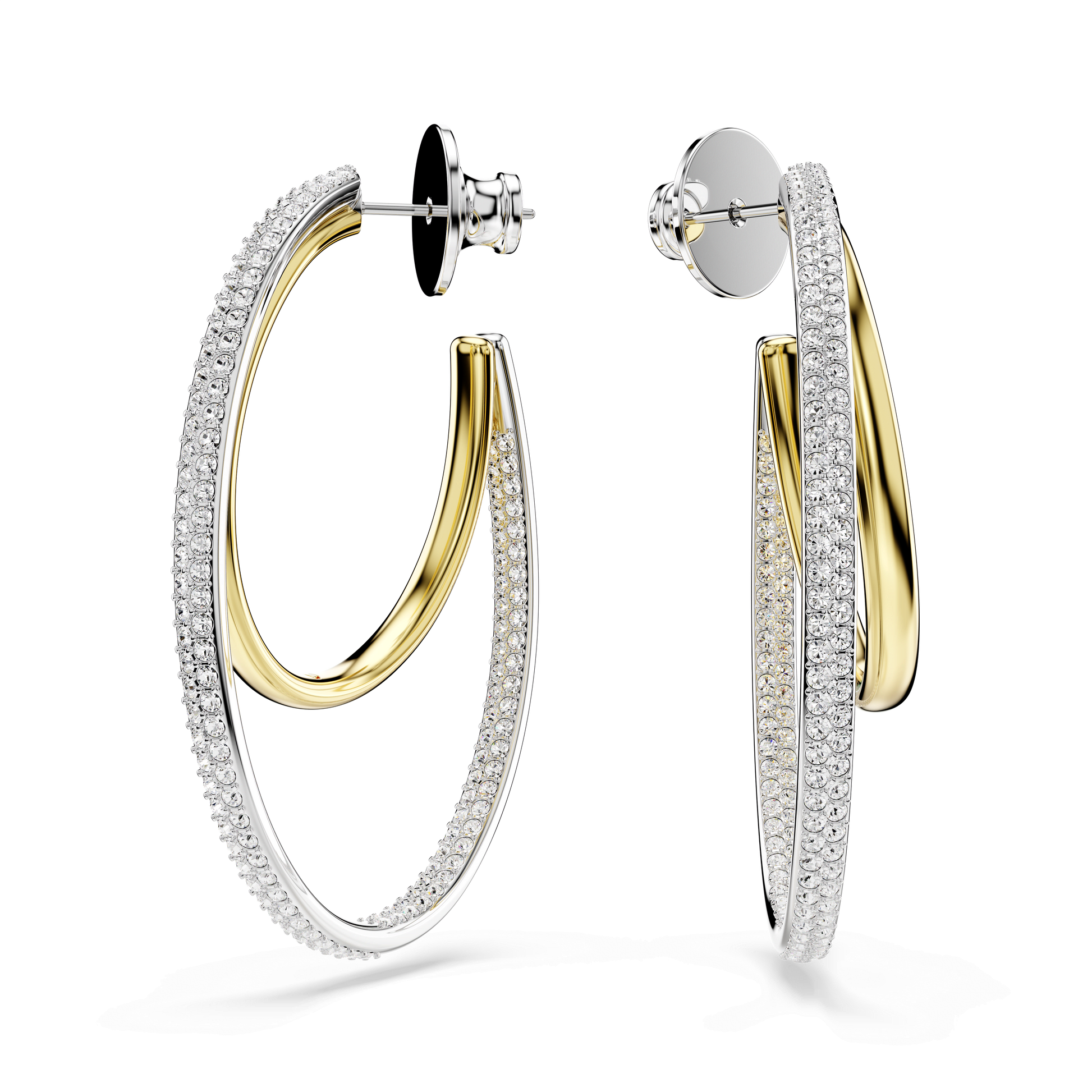 Hyperbola hoop earrings, Round cut, Medium, White, Mixed metal finish