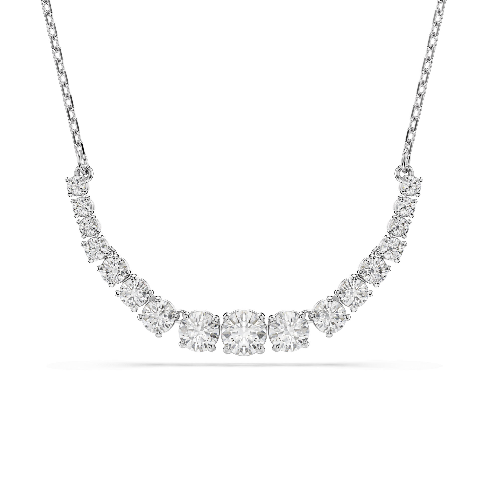 Matrix necklace, Gradient of round cuts, White, Rhodium plated